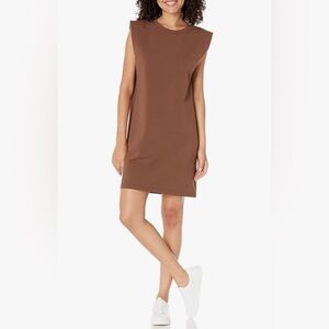 The Drop Mariana Strong Shoulder Brown Mini Dress, Size M